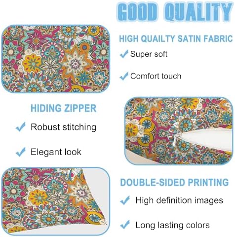 Body Pillow Cover with Zipper, Boho Vintage Flower Imitation Silk Long Pillow - Image 4