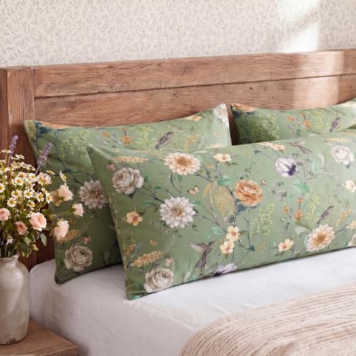 Bedorm 20 x 54 Body Pillow Cover Cotton Green Floral Body Pillow Case 1 Pcs - Image 3