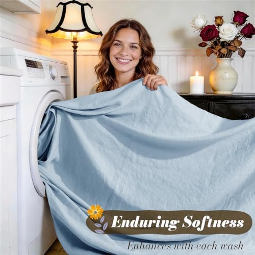 SONORO KATE 100% French Linen King Size Sheets Set, Natural Flax Bedding - Image 5