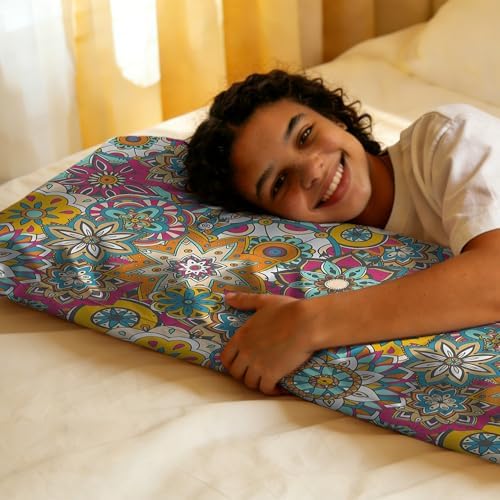Body Pillow Cover with Zipper, Boho Vintage Flower Imitation Silk Long Pillow - Image 7