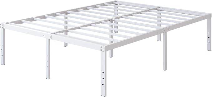 18 Inch Queen Bed Frame Heavy Duty Metal Platform No Box Spring Needed, Maximum Storage, Easy Assembly, Noise Free, White