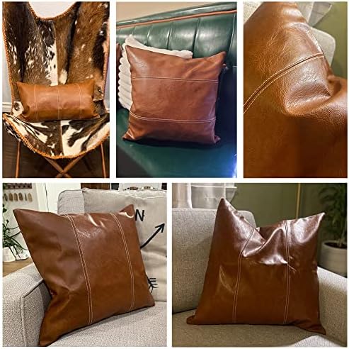 Fancy Homi Brown Boho Long Lumbar Faux Leather Decorative Throw Pillow Covers - Image 6