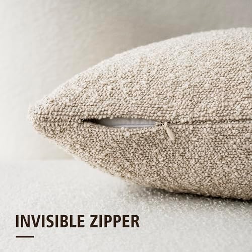 Foindtower Cozy Textured Boucle Lumbar Throw Pillow Covers 12x20 Oatmeal - Image 2