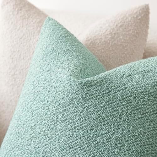 Foindtower Decorative Textured Boucle Throw Pillow Covers 24x24 Aqua Blue - Image 4