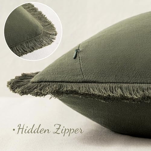 MIULEE Boho Linen Decorative Lumbar Throw Pillow Covers Olive Green 12x20 - Image 3
