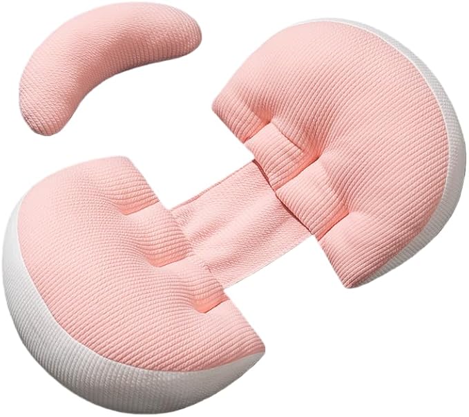 Maternity Support Pregnancy Pillow, Pink and White, Ergonomic C-Shaped Body Cushion for Side Sleeping and Back Support