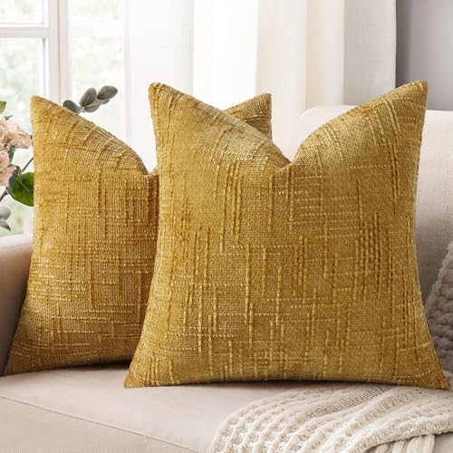 decorUhome Textured Chenille Throw Pillow Covers 24x24 Set of 2 Yellow by decorUhome