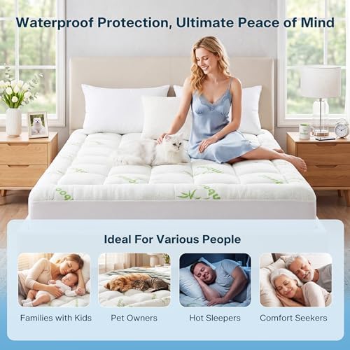Waterproof Cal King Size Mattress Topper Viscose Derived from Bamboo, Extra - Image 6