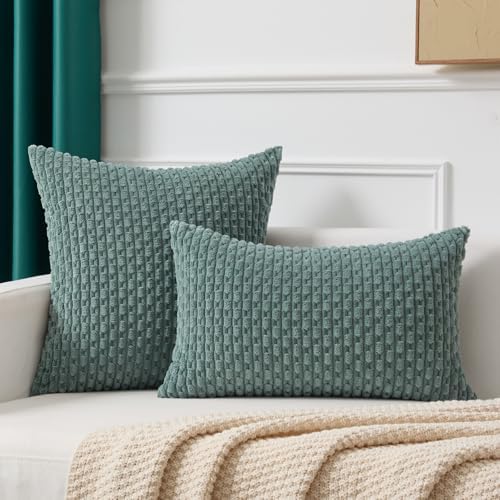 Kevin Textile Soft Corduroy 14"x20" Lumbar Pillow Cover 1 Pack, Teal Green - Image 4