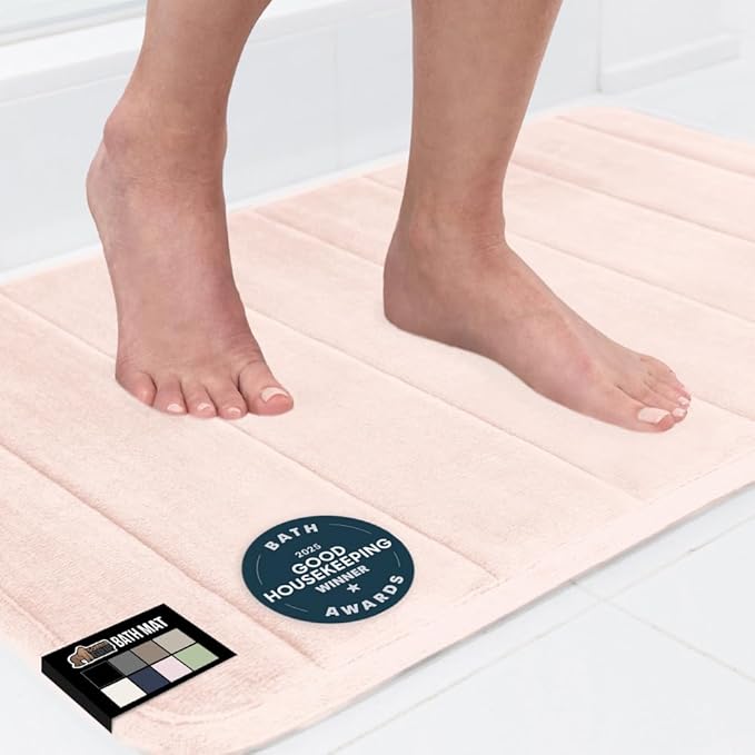 GORILLA GRIP Memory Foam Bath Mat, Soft Absorbent US Designed Bathroom Rug, Gripping Dots Machine Washable Bathmat, Cushioned Floor Mats, Shower Sink Rugs Room Décor Accessories, 24x17 Pink