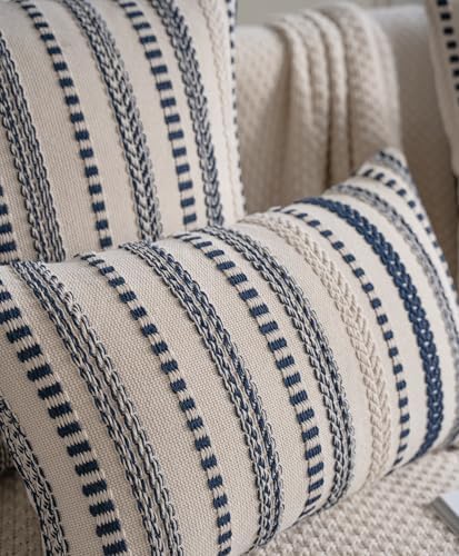 Cethom Navy Blue Boho Lumbar Throw Pillow Covers 12x20 Inch Set of 2, Stripe - Image 3