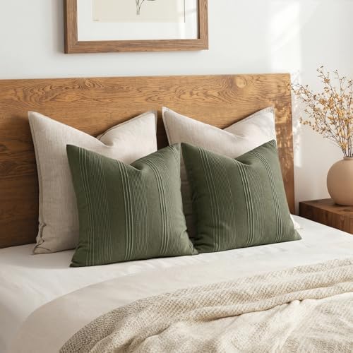 MIULEE Striped Euro Sham Pillow Covers 24x24 Inch Olive Green 2 Pack - Image 6