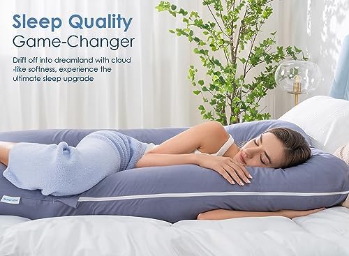 QUEEN ROSE 60 Inch Cooling U Shaped Pregnancy Body Pillow, Silky Blue Cover - Image 5