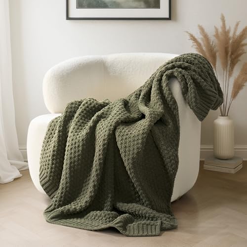 EVERGRACEHOME Chunky Chenille Knit Throw Blanket, 60 x 80, Olive Green by EVERGRACE