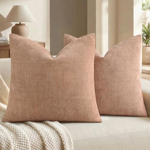 decorUhome Chenille Throw Pillow Covers 24x24 Set of 2, Dusty Pink by decorUhome