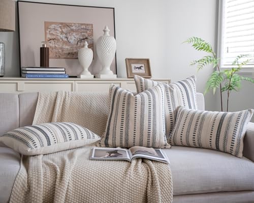 Cethom Grey Boho Throw Pillow Covers 22x22 Inch Set of 2, Stripe Textured - Image 6