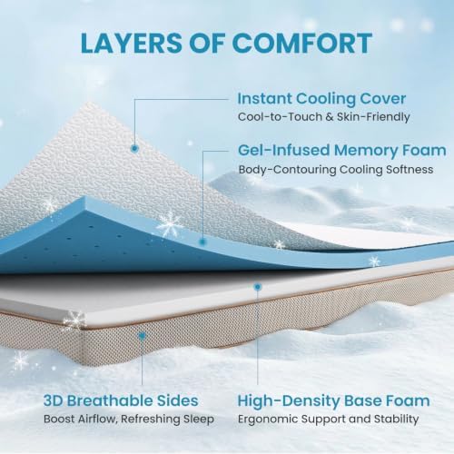 BedStory Cooling Mattress Topper Twin 4 Inch, Gel Infused Memory Foam Topper - Image 2