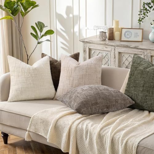 decorUhome Textured Chenille Throw Pillow Covers 22x22 Set of 2 Dusty Brown - Image 6