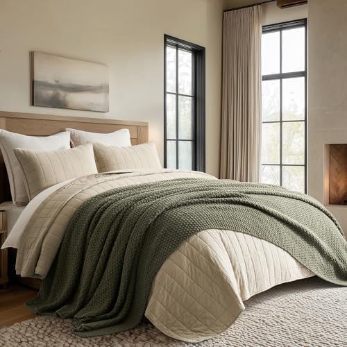 EVERGRACEHOME Chunky Chenille Knit Throw Blanket, Olive Green - Image 6