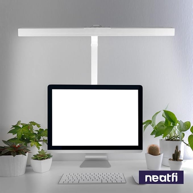 Neatfi (New Model) Flex Desk Lamp with Clamp, Dimmable, 3,000 Lumens 30W LED Monitor Light, 3000K-6500K Correlated Color Temperature, 5 Brightness Levels & 5 Light Modes (28 Inches, White)