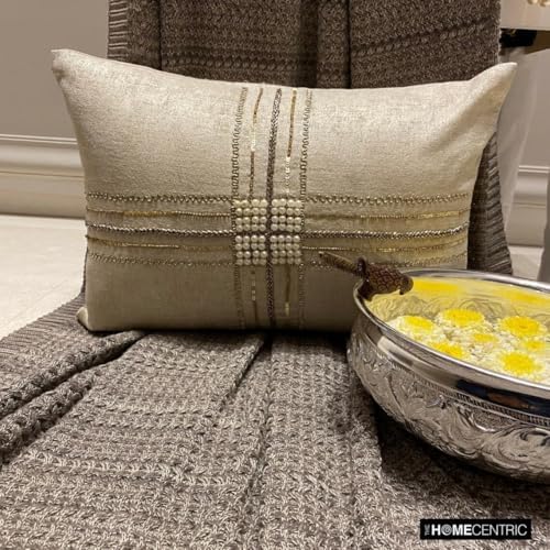 The HomeCentric Pack of 2 Decorative Lumbar Pillow Cover Gold, Hand Embrodiery - Image 3
