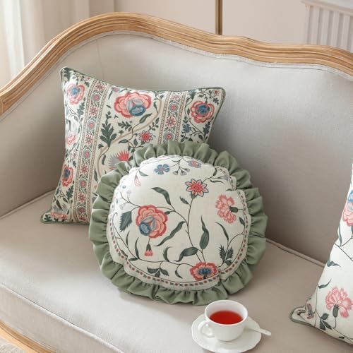ISAENNE Designer Linen Throw Pillow Cover, Diameter 16"-Daffy A - Image 4