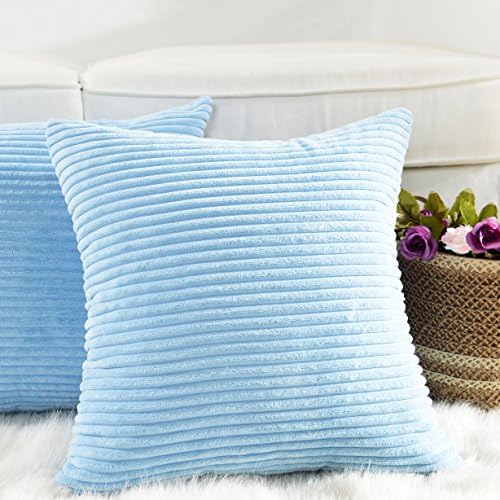Home Brilliant Blue Throw Pillow Covers Set Supersoft Corduroy Decorative - Image 3