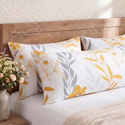 Bedorm Cotton Body Pillow Cover 20 x 54 Pillow Case Yellow Floral Botanical - Image 3