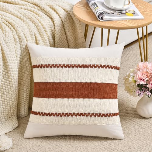Fancy Homi Set of 2 Rust Boho Decorative Throw Pillow Covers 20x20 Inch - Image 2