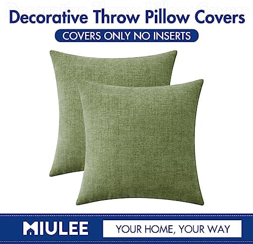 MIULEE Soft Chenille Throw Pillow Covers Sage Green 16x16 Inch Pack of 2 - Image 6