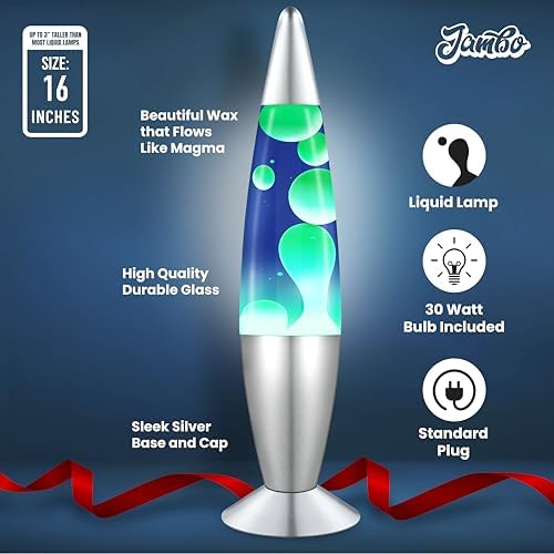 JAMBO 16" Beautiful Lamp- Blue with Yellow/Green Wax, Relaxing Liquid Light, Night Light Nightlight, Home Decor Living Room Office Bedroom Lamp for Adults Teens Kids, Magma Motion - Image 5