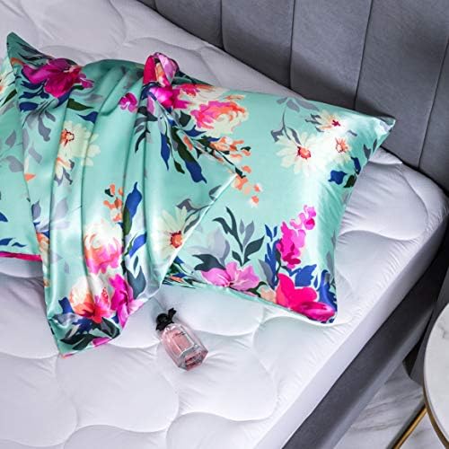 Floral Printed Satin Pillowcase, Queen Cooling Pillow Cases Set of 2 - Image 6