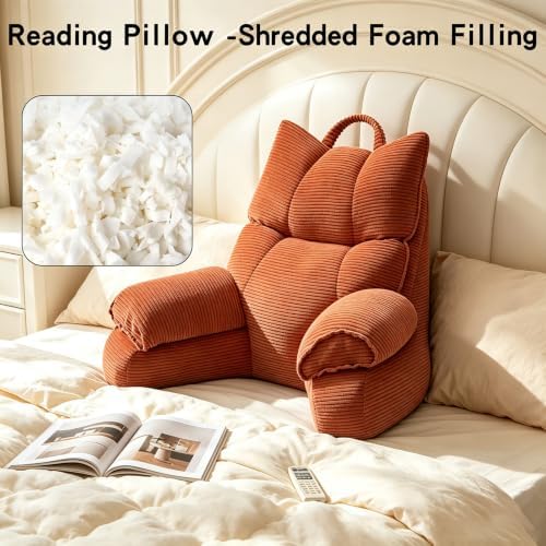 Reading Pillow for Bed with Arms, Back Support, Memory Foam（Bright Orange） - Image 3