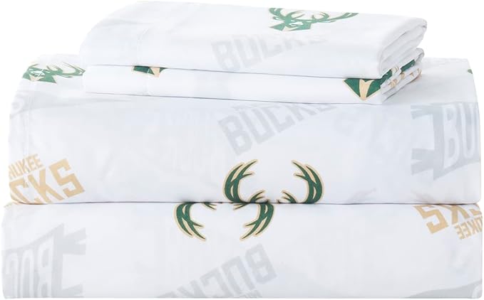 NORTHWEST Officially Licensed Milwaukee Bucks NBA Full Size Sheet Set – Soft Team Logo Bedding for Dorms, Bedrooms, Fan Caves & Game Day Style