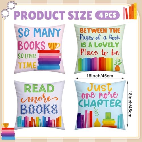 Tranqun 4 Pcs Book Throw Pillow Covers Classroom Reading Decor - Image 2