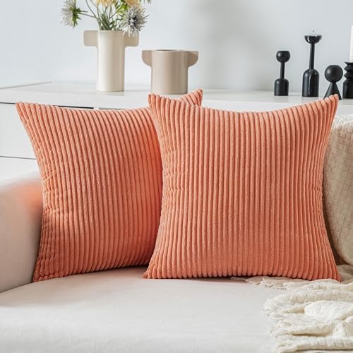 MIULEE Decorative Corduroy Throw Pillow Covers Set of 2 20x20 Coral Red by MIULEE