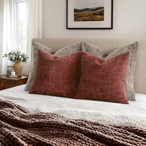 MIULEE Chenille Textured Fall Throw Pillow Covers Rust 20x20 Set of 2 - Image 5