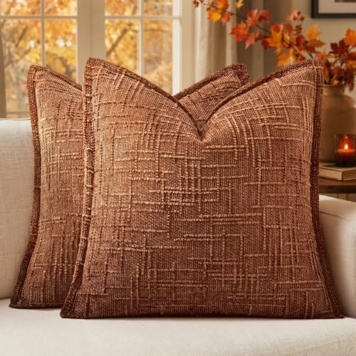 MIULEE Slubby Textured Decorative Fall Throw Pillow Covers Rust 20x20 by MIULEE