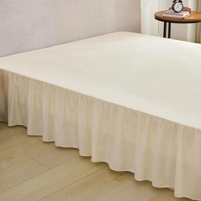 Bed Skirt Full Size Ruffled Bed Skirt with Split Corners, Full Bed Skirts 12 Inch Drop with Platform, 12'' Full, Beige