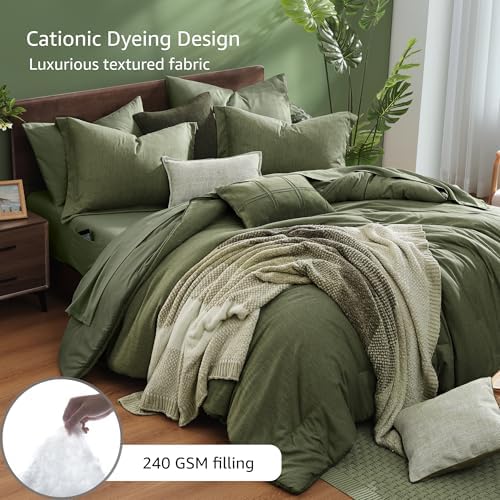 Monbix Twin XL Comforter Set Olive Green 5 Pieces Bed in a Bag - Image 3