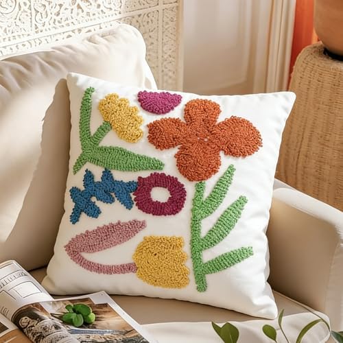 Throw Pillow Covers 18x18 Boho Tufted Bright Floral - Image 2