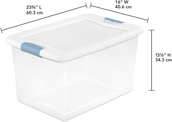 Sterilite 6-Pack Latching Box, Under Bed Storage Bins with Lids, Clear Plastic, 64 Quart - Heavy-Duty Organizing Containers for Closet, Bathroom, and Office