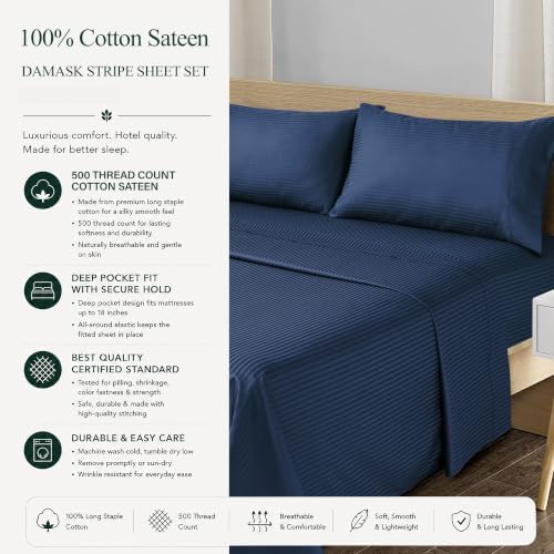 Feather & Stitch 100% Cotton Sateen 500 TC Full Size Bed Sheet Set - Image 6