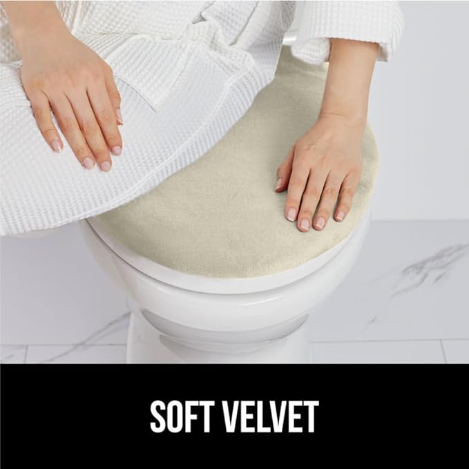 GORILLA GRIP Thick Memory Foam Bathroom Toilet Lid Seat Cover, Soft Velvet Topside, Machine Wash, Plush Cushioned Covers Fits Most Size Lids, Decorative Bath Room Accessories, 19.5x18.5, Champagne