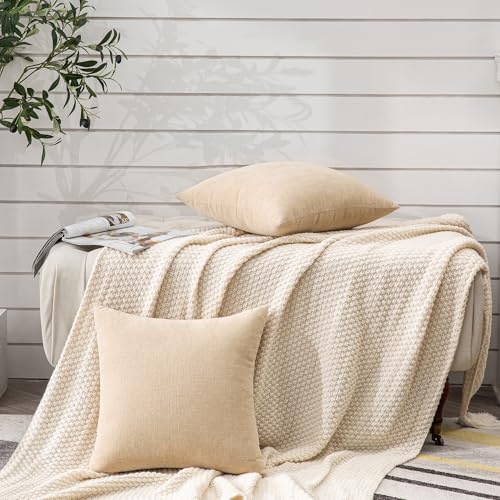GAWAMAY Beige Chenille Throw Pillow Covers 24x24 Set of 2 - Image 6