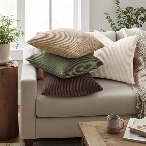 Mecatny Corduroy Fall Throw Pillow Covers 20x20 Set of 2 Chocolate - Image 2