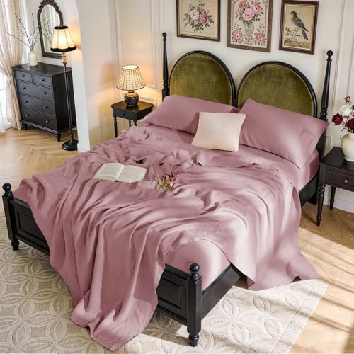 SONORO KATE 100% French Linen Cal King Size Sheets Set, Natural Flax Bedding by SONOROKATE