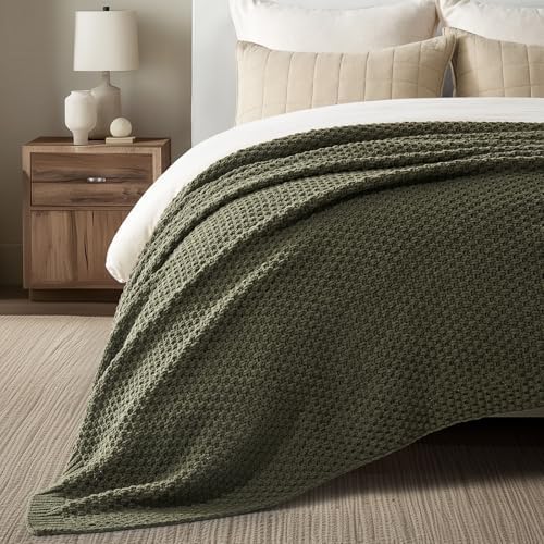 EVERGRACEHOME Chunky Chenille Knit Throw Blanket, 90 x 90, Olive Green - Image 6
