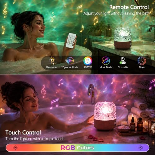 Waterproof Shower Light with Bluetooth Speaker, 16 Colors Shower Lamp with Remote & Touch Control, Rechargeable Ocean Wave Projector Light No Wiring, Mood Lighting for Inside Shower, Bathroom, Bathtub - Image 5