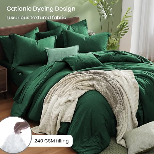 Monbix Full Size Comforter Set 7 Pieces Emerald Green Bed in a Bag - Image 3